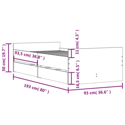Bed Frame with Drawers Sonoma Oak 90x190cm - Image 11