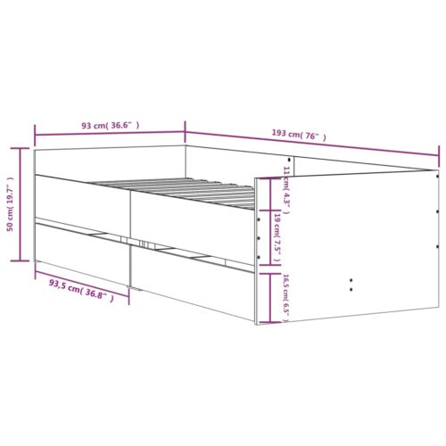 Bed Frame with Drawers Sonoma Oak 90x190cm - Image 11