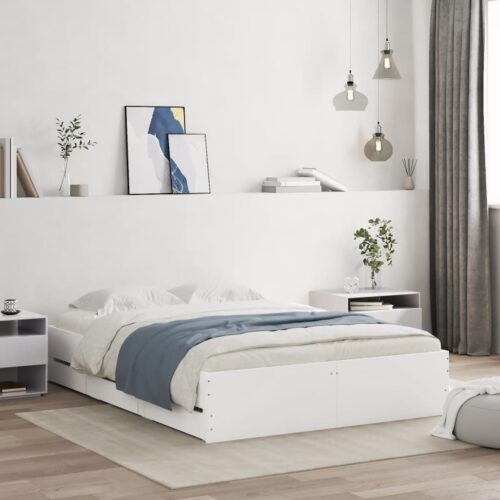 Bed Frame with Drawers White 135x190cm