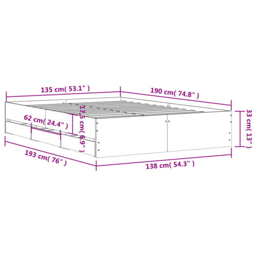Bed Frame with Drawers Black 135x190cm - Image 11