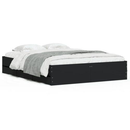 Bed Frame with Drawers Black 150x200cm