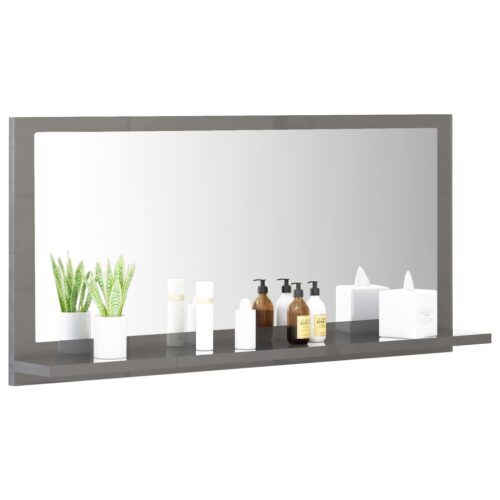 Bathroom Mirror High Gloss Grey 80x10.5x37cm Engineered Wood - Image 4