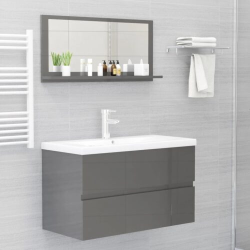 Bathroom Mirror High Gloss Grey 80x10.5x37cm Engineered Wood - Image 6