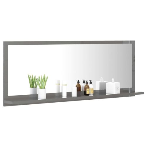 Bathroom Mirror High Gloss Grey 100x10.5x37cm Engineered Wood - Image 4