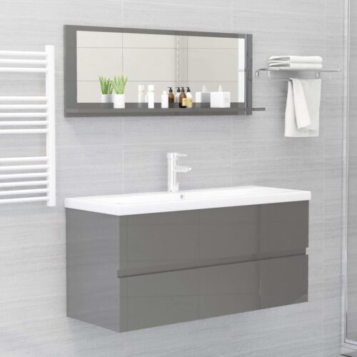 Bathroom Mirror High Gloss Grey 100x10.5x37cm Engineered Wood - Image 6