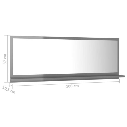 Bathroom Mirror High Gloss Grey 100x10.5x37cm Engineered Wood - Image 7