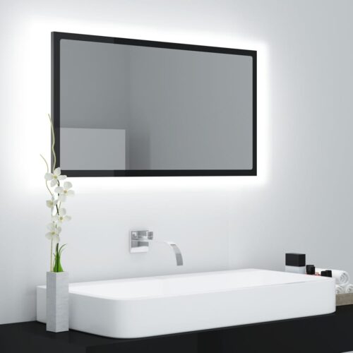 LED Bathroom Mirror High Gloss Black 80x8.5x37cm Acrylic