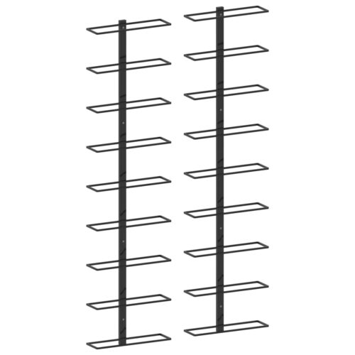 Wall-mounted Wine Racks for 18 Bottles 2pcs Black Iron