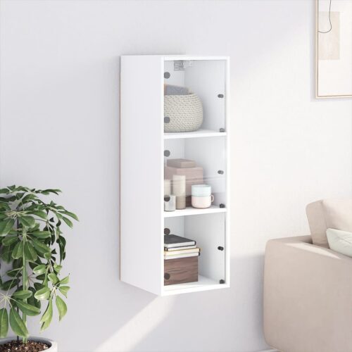 Wall Cabinet with Glass Doors White 35x37x100cm - Image 3