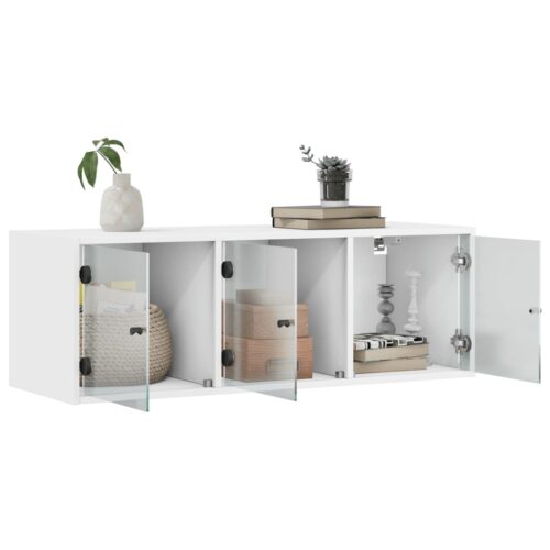 Wall Cabinet with Glass Doors White 102x37x35cm - Image 5