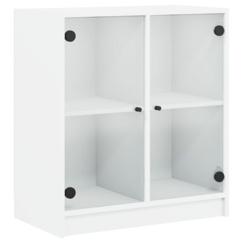 Side Cabinet with Glass Doors White 68x37x75.5cm