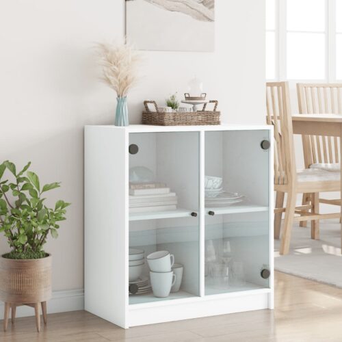 Side Cabinet with Glass Doors White 68x37x75.5cm - Image 3