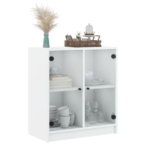Side Cabinet with Glass Doors White 68x37x75.5cm - Image 4