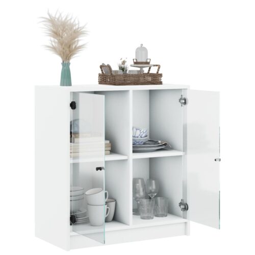 Side Cabinet with Glass Doors White 68x37x75.5cm - Image 5