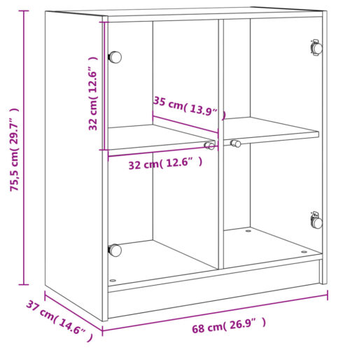 Side Cabinet with Glass Doors White 68x37x75.5cm - Image 11