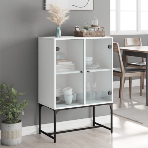 Side Cabinet with Glass Doors White 69x37x100cm - Image 3