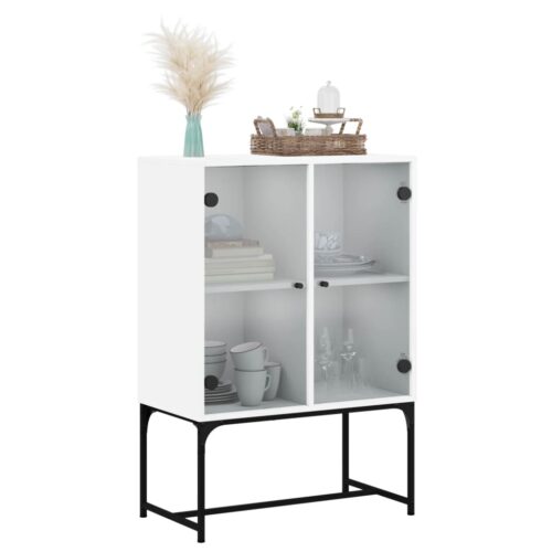 Side Cabinet with Glass Doors White 69x37x100cm - Image 4