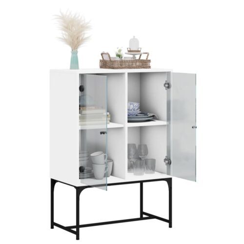 Side Cabinet with Glass Doors White 69x37x100cm - Image 5