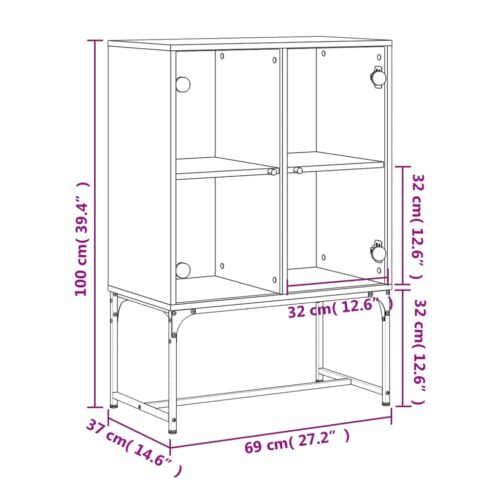 Side Cabinet with Glass Doors White 69x37x100cm - Image 11