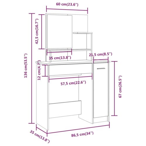 Dressing Table with Mirror White 86.5x35x136cm - Image 9
