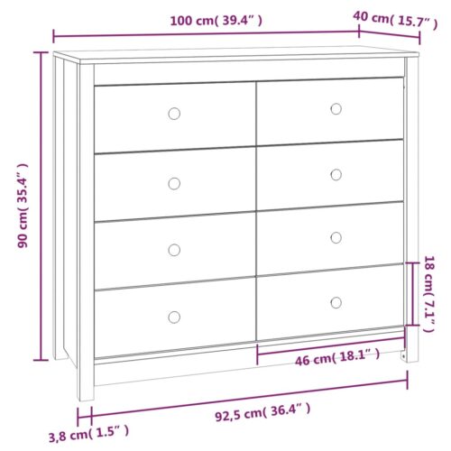 Side Cabinet 100x40x90cm Solid Wood Pine - Image 11