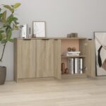 2pcs Wooden Sideboard Buffet Cabinet Storage Door Cupboard Shelf Kitchen Table