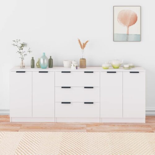 3-Piece Sideboards White Engineered Wood