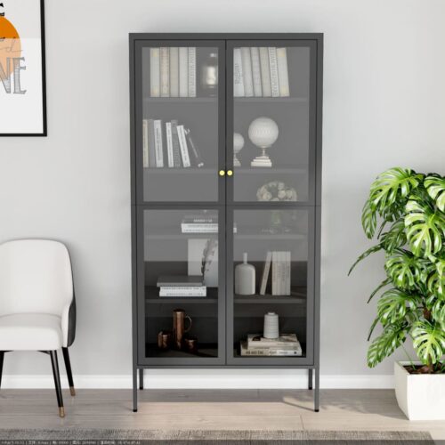 Display Cabinet Anthracite 90x40x180cm Steel Tempered Glass - Image 3