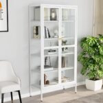 Display Cabinet White 90x40x180cm Steel Tempered Glass