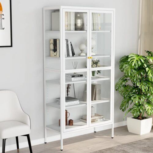 Display Cabinet White 90x40x180cm Steel Tempered Glass