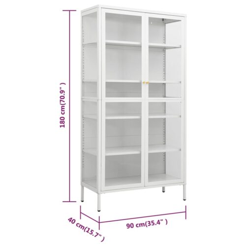 Display Cabinet White 90x40x180cm Steel Tempered Glass - Image 10