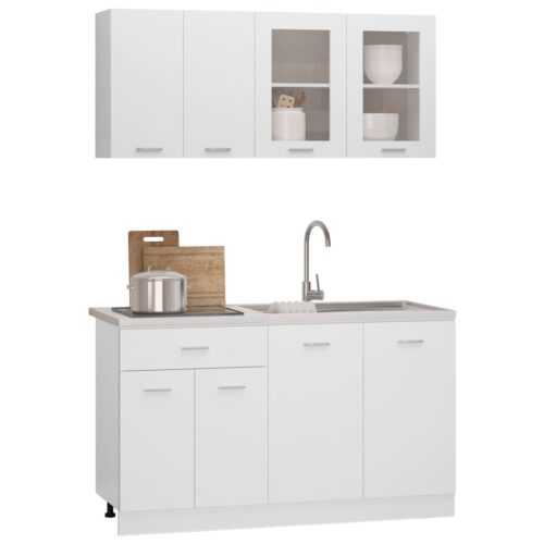 4-Piece Kitchen Cabinet Set White Engineered Wood - Image 3