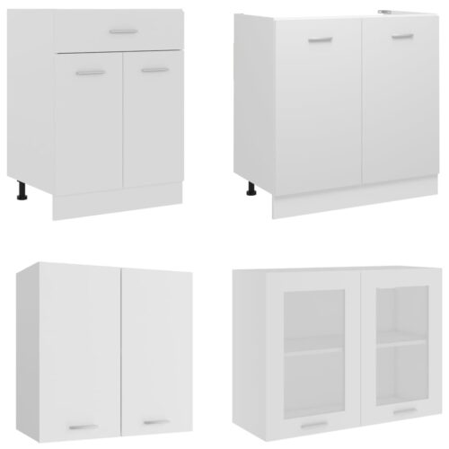 4-Piece Kitchen Cabinet Set White Engineered Wood - Image 4