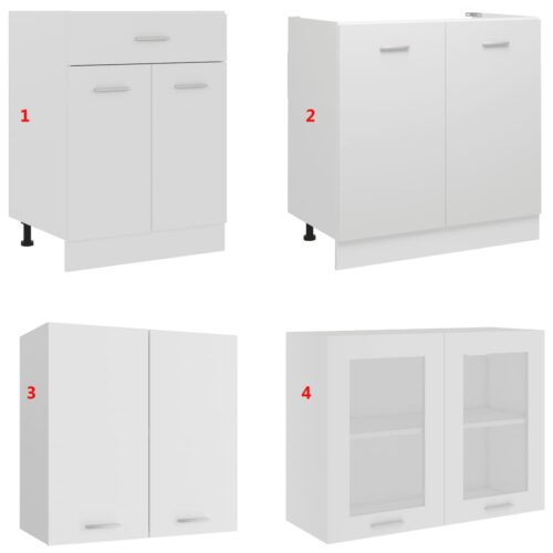 4-Piece Kitchen Cabinet Set White Engineered Wood - Image 9