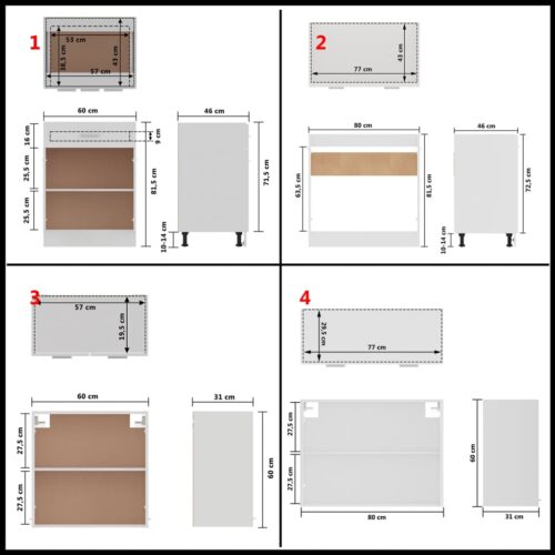 4-Piece Kitchen Cabinet Set White Engineered Wood - Image 10