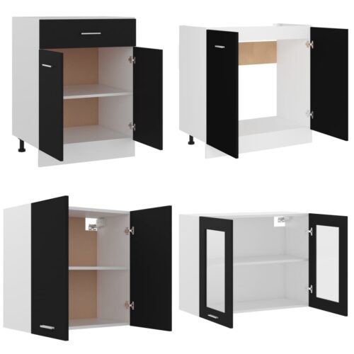 4-Piece Kitchen Cabinet Set Black Engineered Wood - Image 6