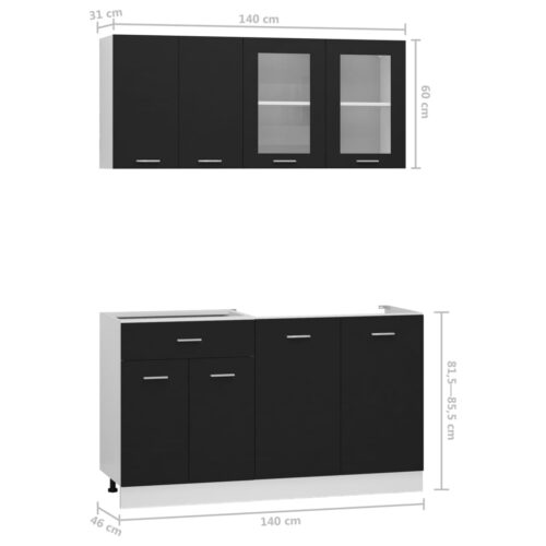 4-Piece Kitchen Cabinet Set Black Engineered Wood - Image 9