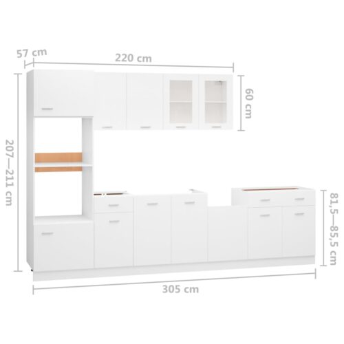 7-Piece Kitchen Cabinet Set White Engineered Wood - Image 8