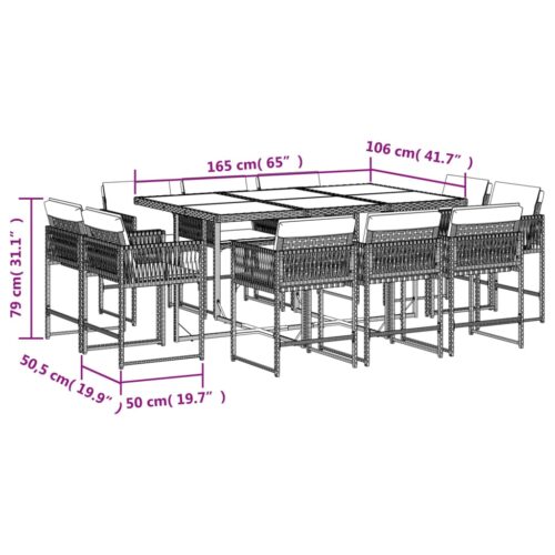 11-Piece Garden Dining Set with Cushions Black Poly Rattan Wicker Outdoor Patio Furniture - Image 5