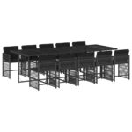 11-Piece Garden Dining Set with Cushions Black Poly Rattan Wicker Outdoor Patio Furniture