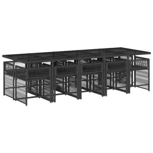 11-Piece Garden Dining Set with Cushions Black Poly Rattan Wicker Outdoor Patio Furniture - Image 3