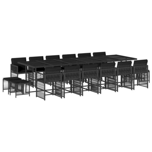 17-Piece Garden Dining Set with Cushions Black Poly Rattan Wicker Outdoor Patio Furniture