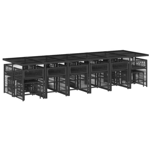 17-Piece Garden Dining Set with Cushions Black Poly Rattan Wicker Outdoor Patio Furniture - Image 3
