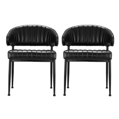 Artiss Dining Chairs Set of 2 Leather Hollow Armchair Black - Image 3