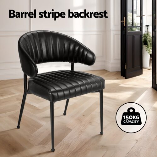 Artiss Dining Chairs Set of 2 Leather Hollow Armchair Black - Image 4