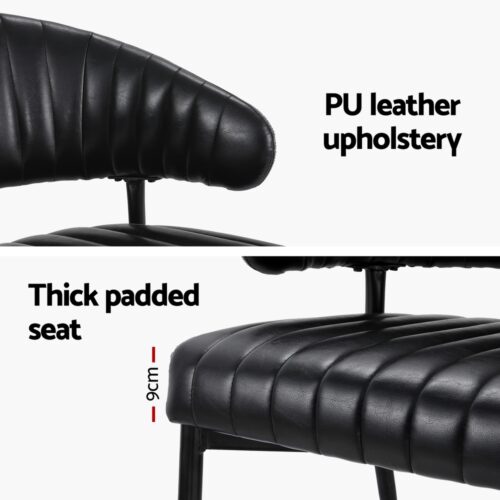 Artiss Dining Chairs Set of 2 Leather Hollow Armchair Black - Image 5