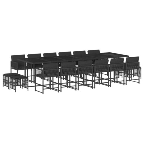 17-Piece Garden Dining Set with Cushions Black Poly Rattan Wicker Outdoor Patio Furniture