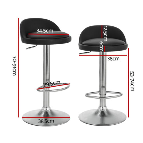 Artiss 4x Bar Stools PU Leather Gas Lift Black - Image 2