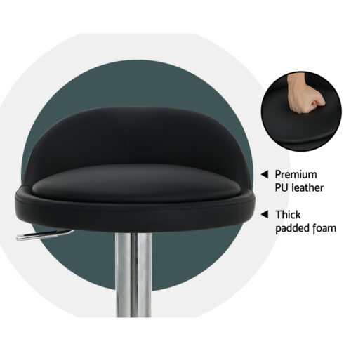 Artiss 4x Bar Stools PU Leather Gas Lift Black - Image 4