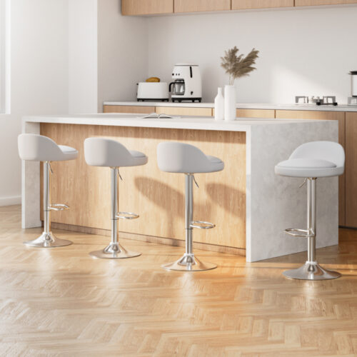 Artiss 4x Bar Stools PU Leather Gas Lift White - Image 8